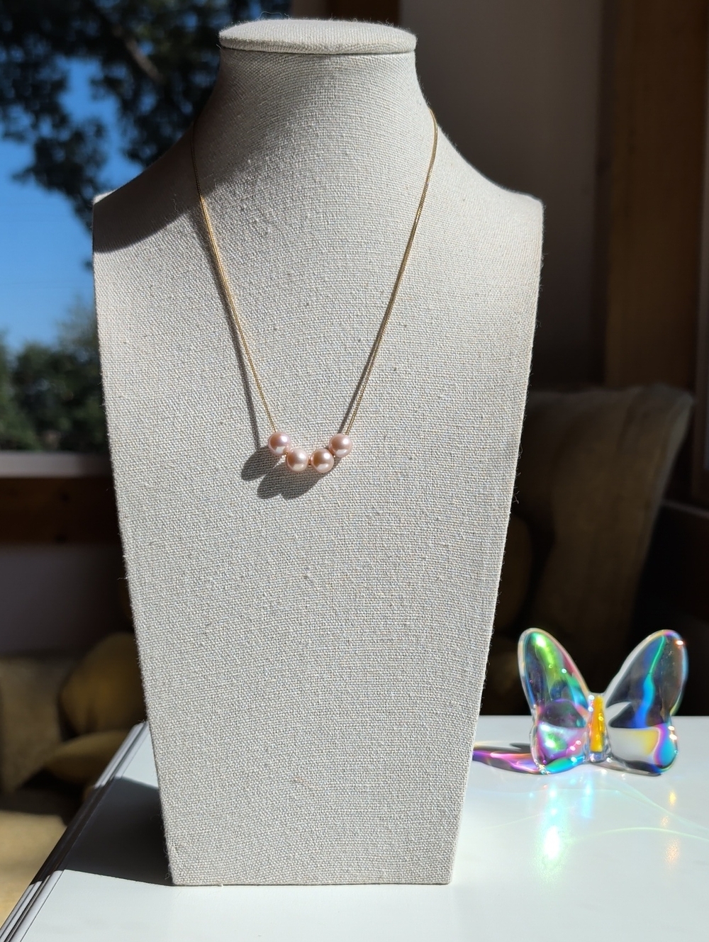 14K Yellow Gold Pearl Necklace - 16"